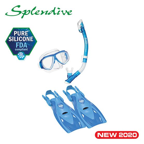 TUSA Sport Adult Platina Hyperdry Mask, Snorkel, & Fins Travel Set, Clear  Blue, Medium 
