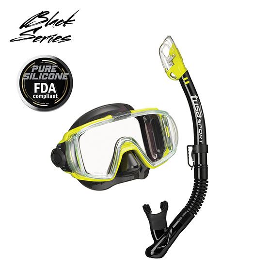 Mask Snorkel Set Combo Wide View Silicone Mask and Purge Valve Snorkel（Yellow） 