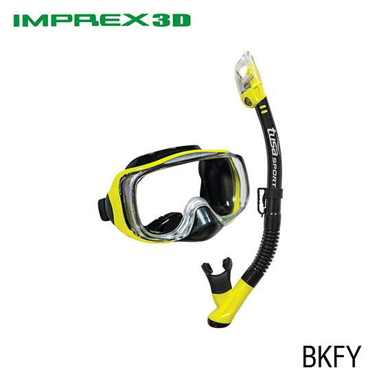 TUSA Sport Adult Imprex 3D Dry Mask and Snorkel Combo Black/Black 